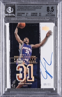 2003-04 UD "Exquisite Collection" Number Piece Autographs #SM Shawn Marion Signed Game Used Patch Card (#09/31) – BGS NM-MT+ 8.5/BGS 9